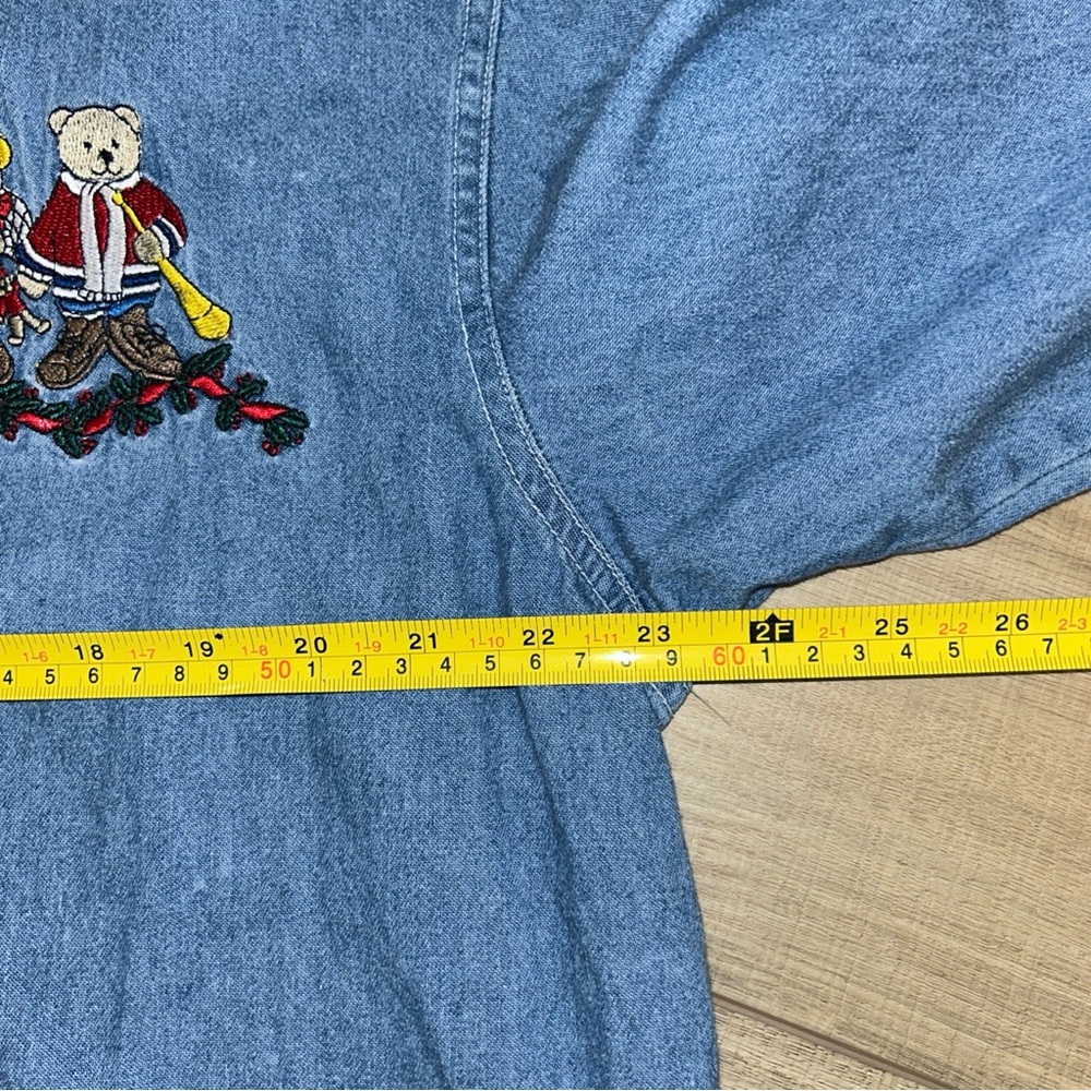 Vintage Denim Embroidered Shirt Teddys Whimsical Christmas Grandma Women XL - Picture 6 of 6